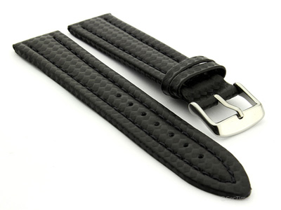 CARBON FIBRE EFFECT LEATHER WATCH STRAP WATERPROOF Black/Black 20mm