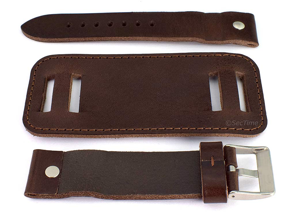 Genuine Leather Watch Strap Band with Cuff Crimea  Dark Brown 02