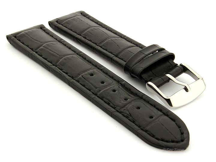 Extra Long Watch Strap Black with Black Stitching Croco 01