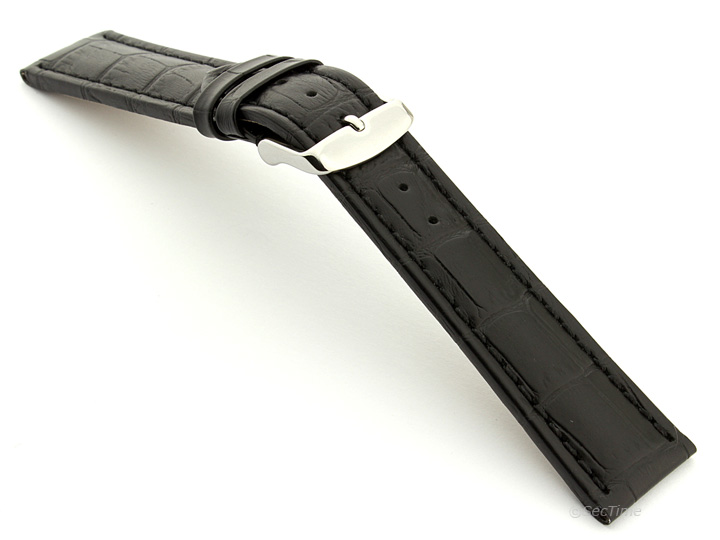 Extra Long Watch Strap Black with Black Stitching Croco 02