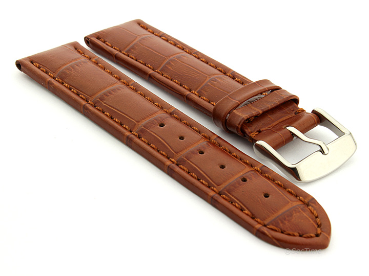 Extra Long Watch Strap Brown with Brown Stitching Croco 01