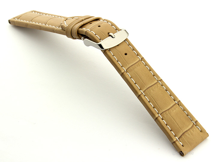 Extra Long Watch Strap Cream with White Stitching Croco 02