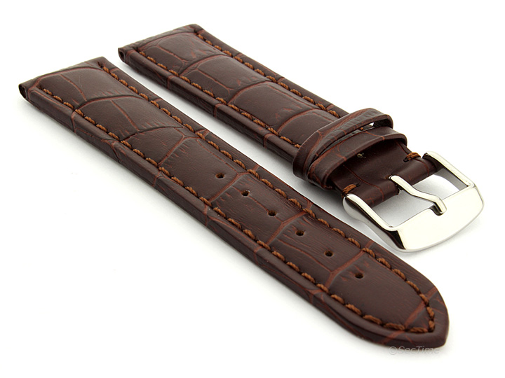 Extra Long Watch Strap Dark Brown with Brown Stitching Croco 01