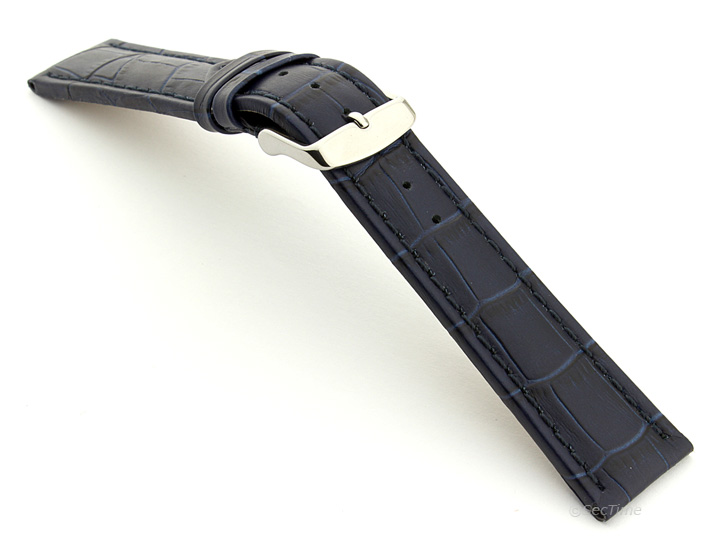 Extra Long Watch Strap Navy Blue with Blue Stitching Croco 02