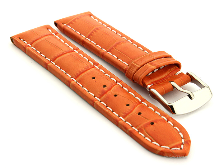 Extra Long Watch Strap Orange with White Stitching Croco 01