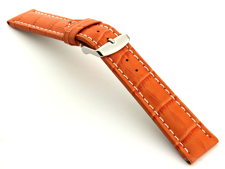 Extra Long Watch Strap Orange with White Stitching Croco 02