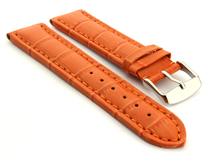 Extra Long Watch Strap Orange with Orange Stitching Croco 01