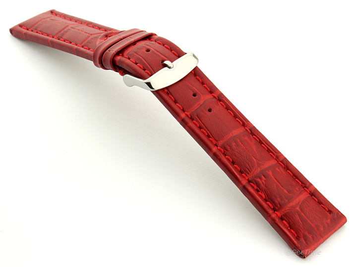 Extra Long Watch Strap Red with Red Stitching Croco 02