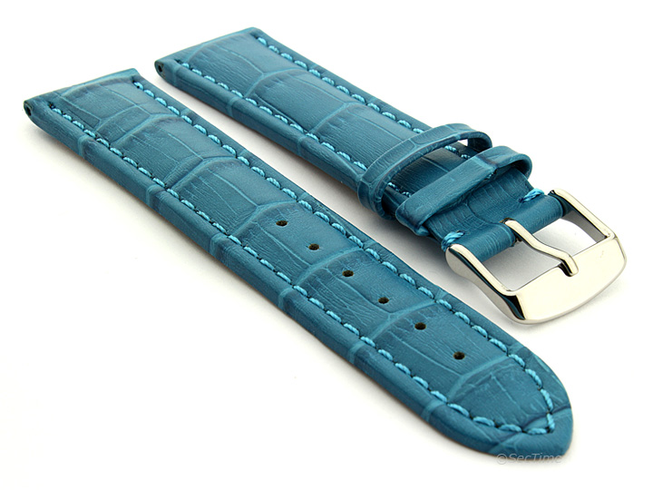 Extra Long Watch Strap Turquoise with Turquoise Stitching Croco 01