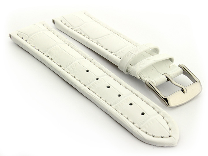 Extra Long Watch Strap White with White Stitching Croco 01