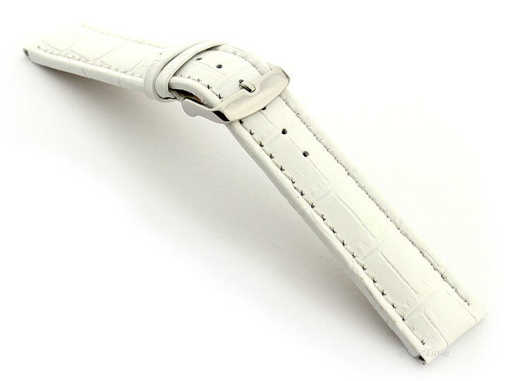 Extra Long Watch Strap White with White Stitching Croco 02