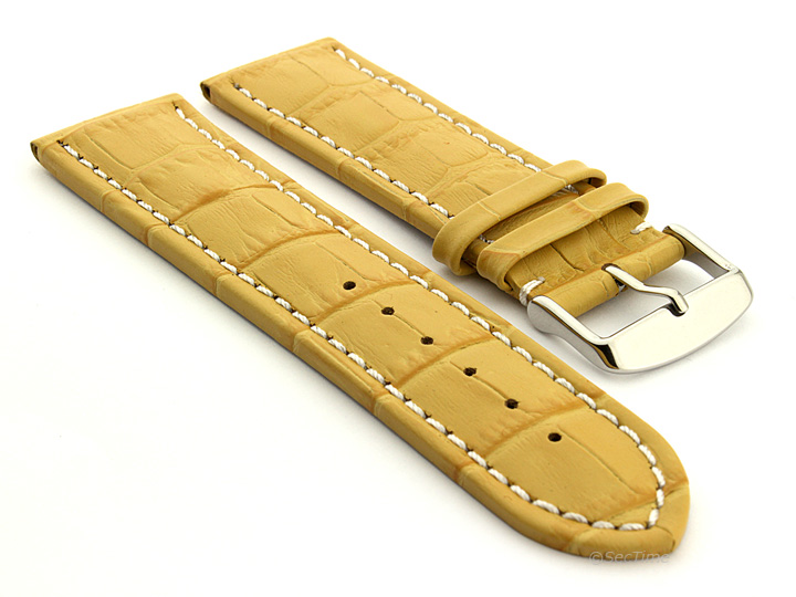 Extra Long Watch Strap Yellow with White Stitching Croco 01