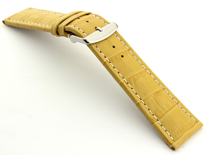 Extra Long Watch Strap Yellow with White Stitching Croco 02