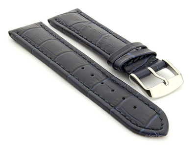 Extra Long Watch Strap Croco Navy Blue / Blue 28mm