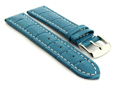 Extra Long Watch Strap Croco Turquoise / White 18mm