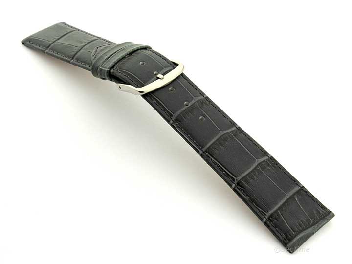 22mm/18mm Leather Watch Strap Croco Louisiana Dark Grey