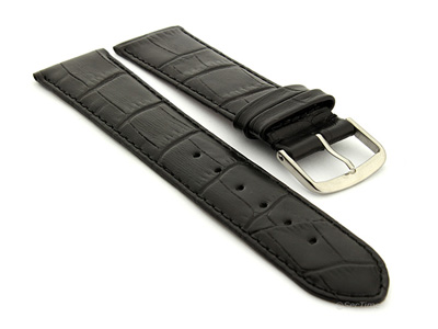 Leather Watch Strap Croco Louisiana Black 17mm