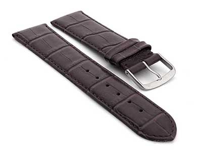 22mm/18mm Leather Watch Strap Croco Louisiana Chocolate Brown