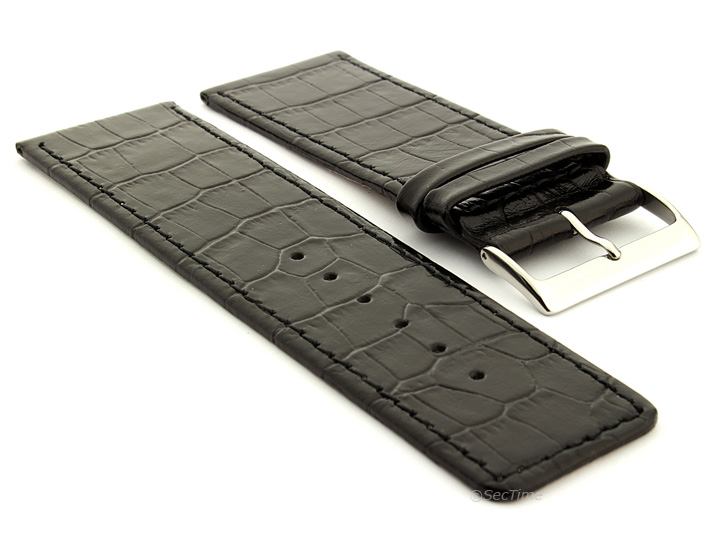 Glossy Leather Watch Strap Black Croco WB 01