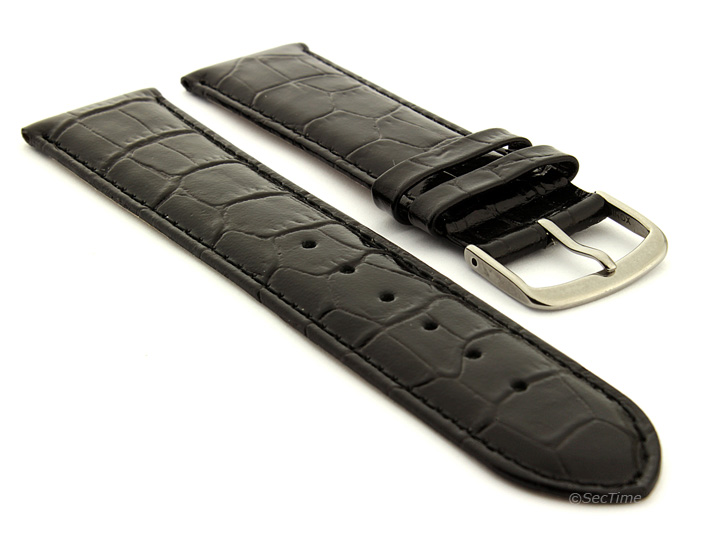 Glossy Leather Watch Strap Black Croco WM 01