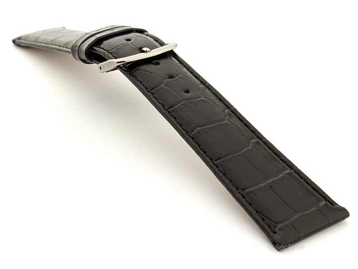 Glossy Leather Watch Strap Black Croco WM 02