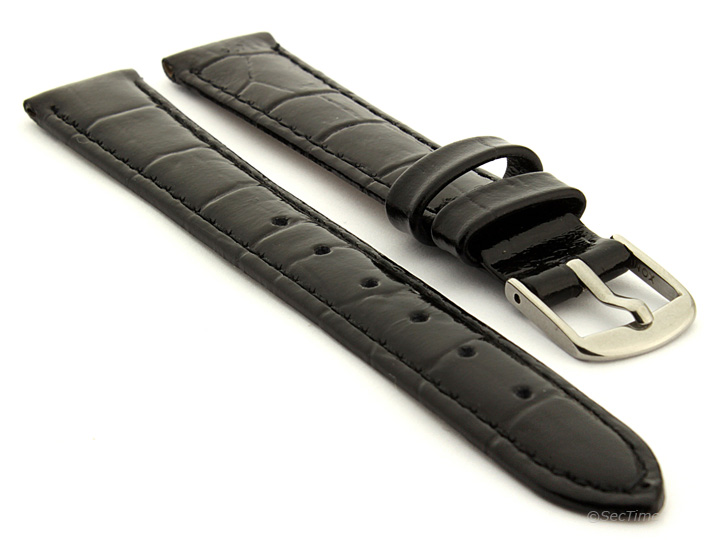 Glossy Leather Watch Strap Black Croco WS 01
