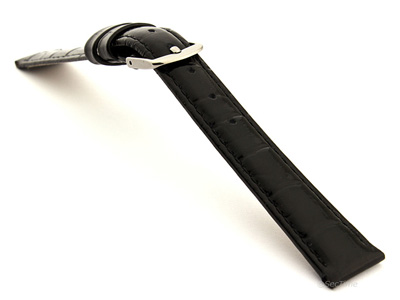 Glossy Leather Watch Strap Croco Spec WS Black 14mm