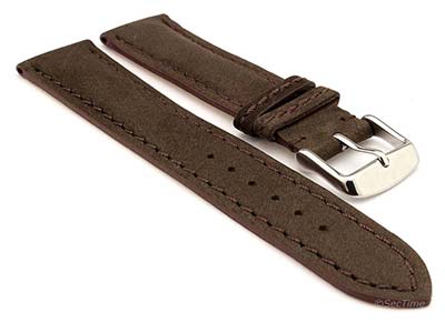 Genuine Nubuck Leather Watch Strap Band Evosa Dark Brown 22mm