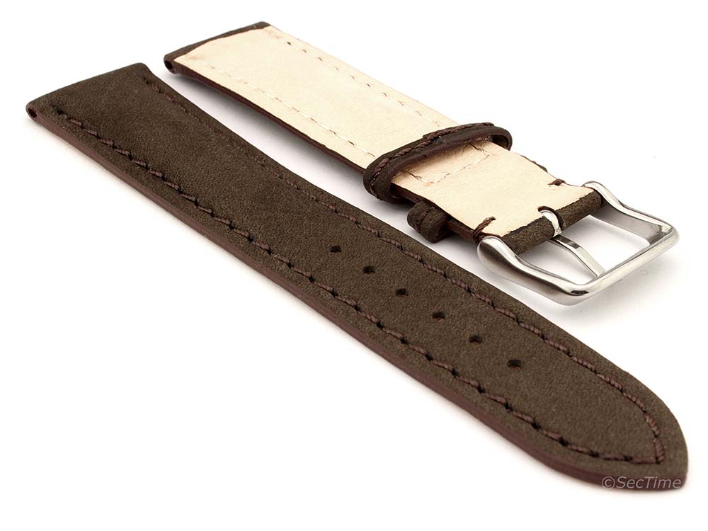 Genuine Nubuck Leather Watch Strap Band Evosa Dark Brown 02