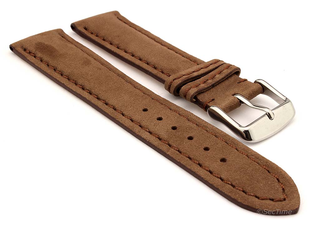 Genuine Nubuck Leather Watch Strap Band Evosa Brown 22mm