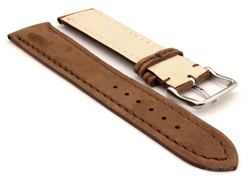 Genuine Nubuck Leather Watch Strap Band Evosa Brown 02