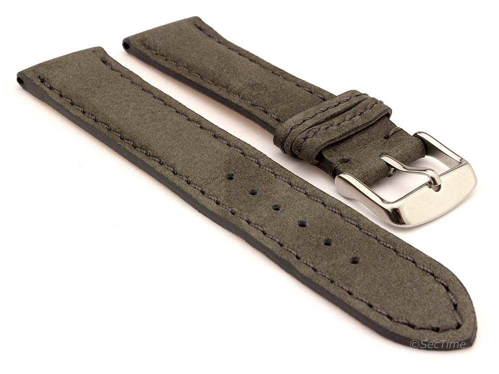 Genuine Nubuck Leather Watch Strap Band Evosa Grey 24mm