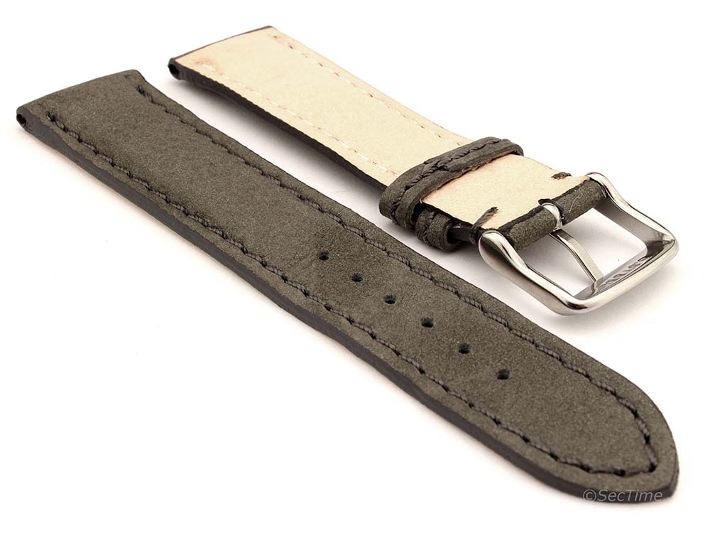 Genuine Nubuck Leather Watch Strap Band Evosa Grey 02