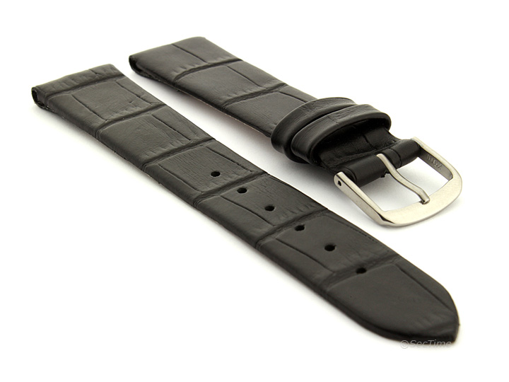 Extra Long Open Ended Leather Watch Strap Croco LM Black 01