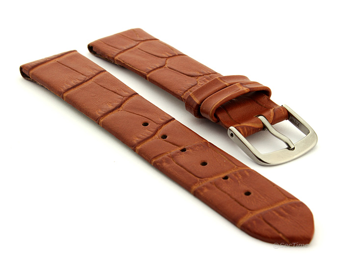 Extra Long Open Ended Leather Watch Strap Croco LM Brown 01