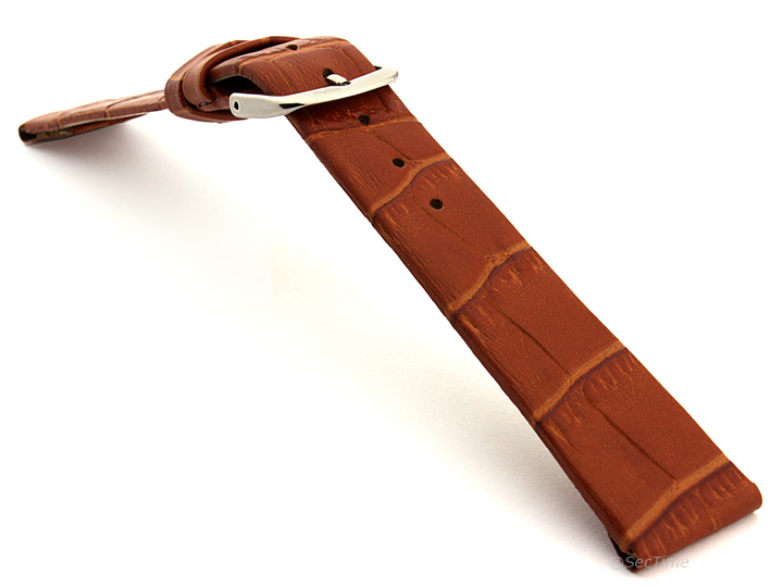 Extra Long Open Ended Leather Watch Strap Croco LM Brown 02