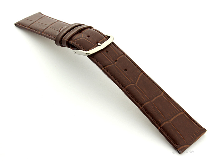 Extra Short Genuine Leather Watch Strap Croco Louisiana Dark Brown 02