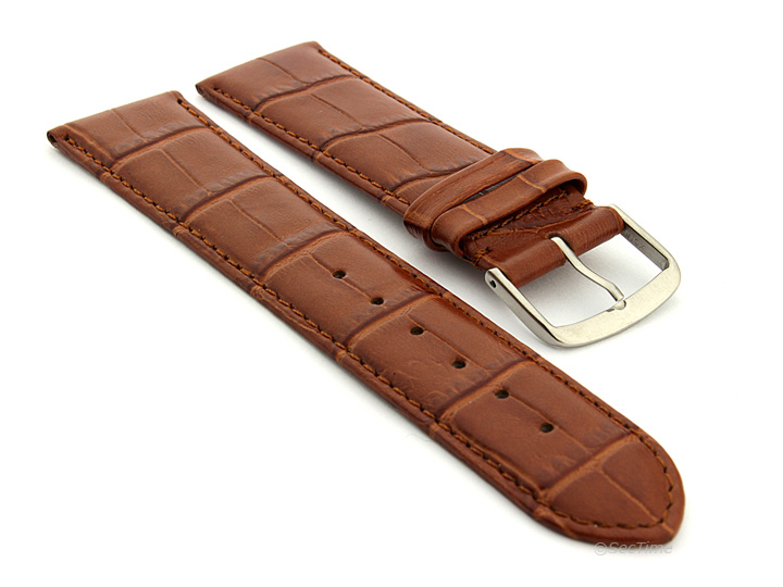 Extra Short Genuine Leather Watch Strap Croco Louisiana Brown 01
