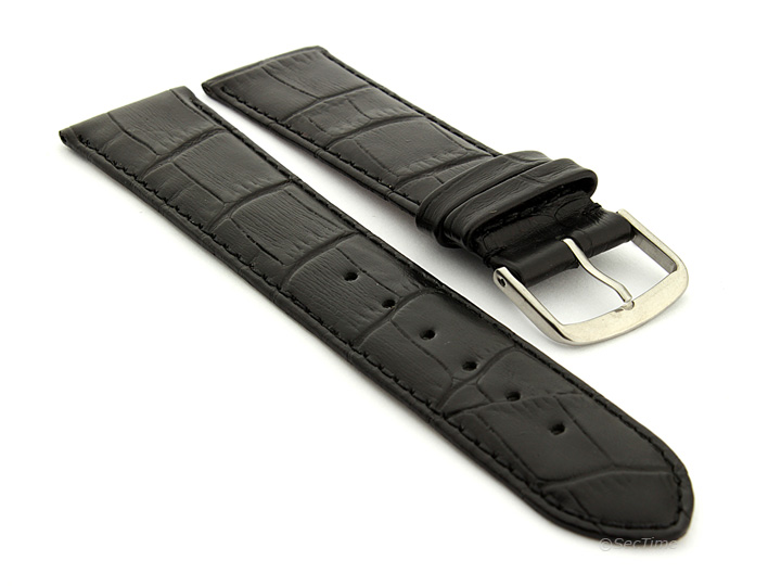 Extra Short Genuine Leather Watch Strap Croco Louisiana Black 01