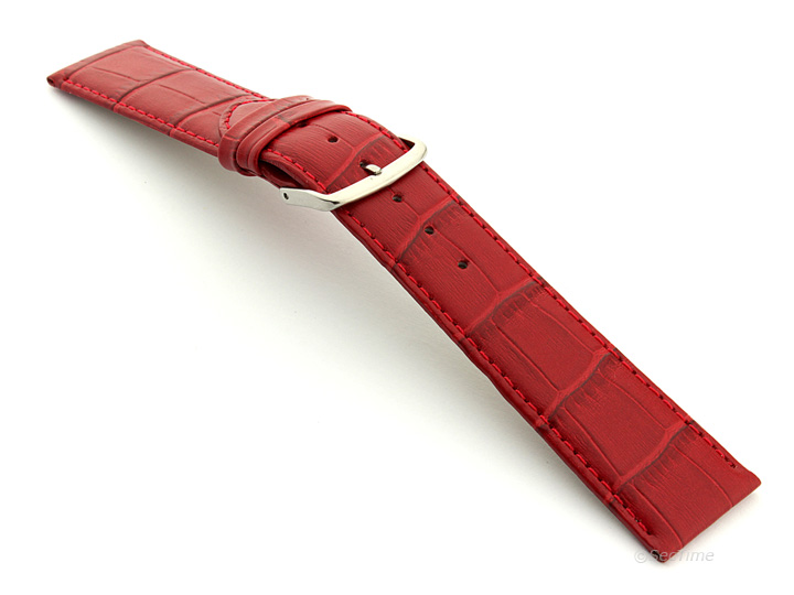 Extra Short Genuine Leather Watch Strap Croco Louisiana Red 02