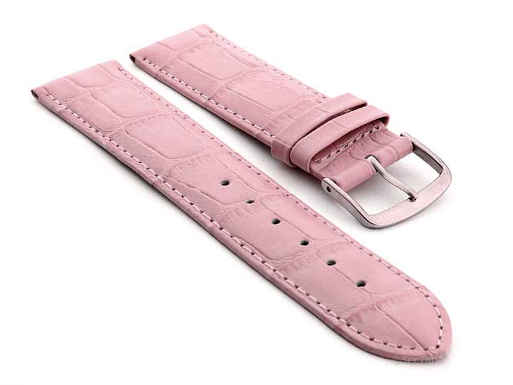 Extra Short Genuine Leather Watch Strap Croco Louisiana Pink 01