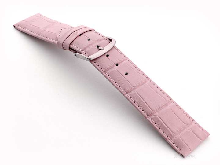 Extra Short Genuine Leather Watch Strap Croco Louisiana Pink 02