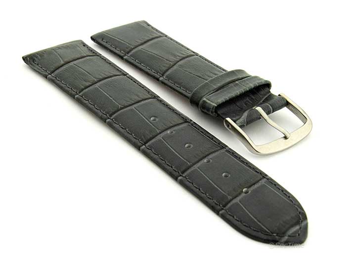 Extra Short Genuine Leather Watch Strap Croco Louisiana Dark Grey 01