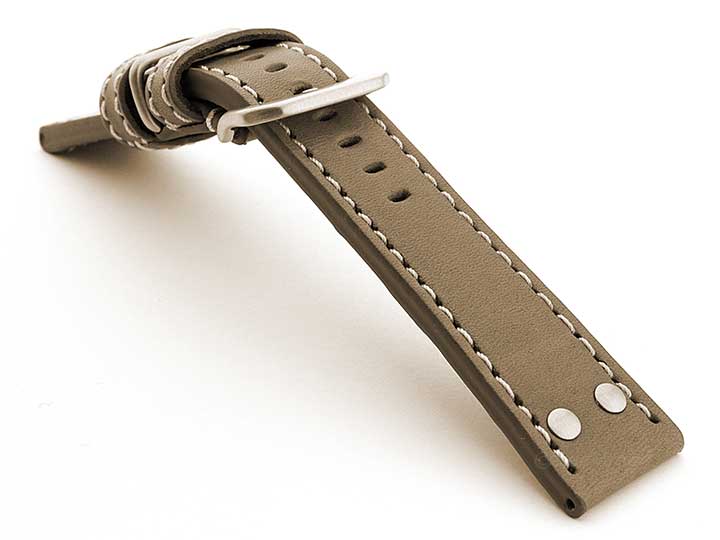 Riveted Leather Watch Strap Beige with White Stitching Fighter 02