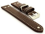 Riveted Leather Watch Strap FIGHTER Dark Brown / White 24mm