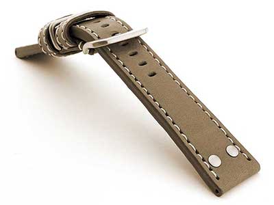 Riveted Leather Watch Strap FIGHTER Beige / White 22mm