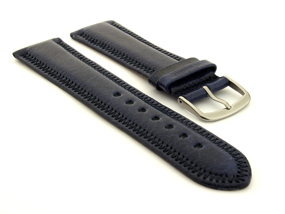 Genuine Leather Watch Strap Florence Navy Blue 01