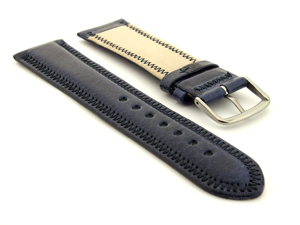 Genuine Leather Watch Strap Florence Navy Blue 02
