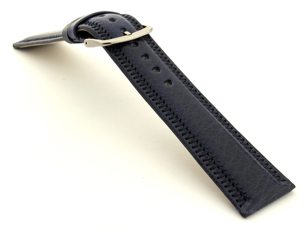 Genuine Leather Watch Strap Florence Navy Blue 03