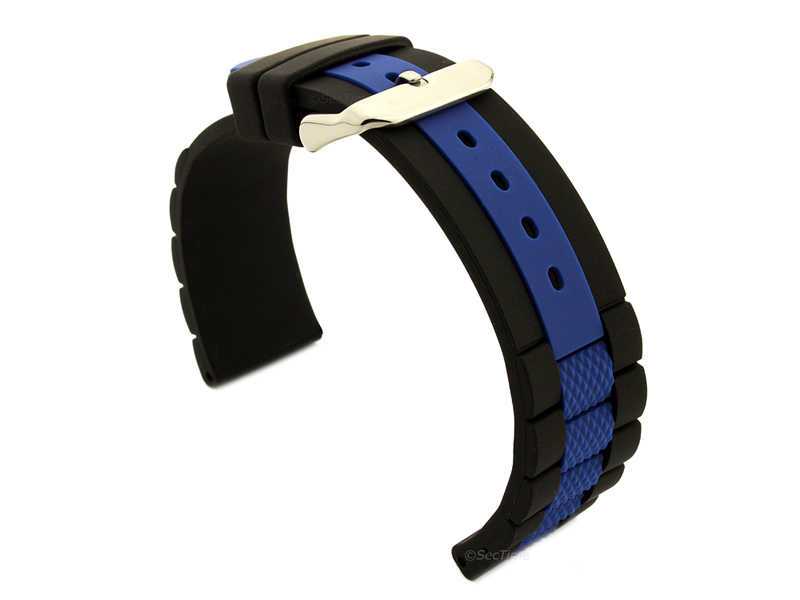 Two-colour Silicone Rubber Waterproof Watch Strap Forte Black/Blue 01
